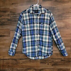 American Eagle Flannel Plaid Shirt M Blue Blue Green Black White Gorpcore